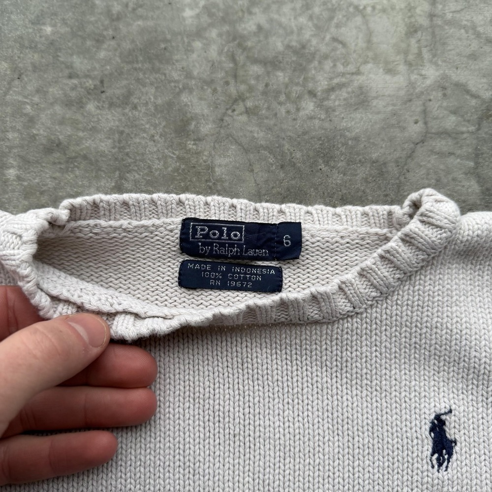 Polo Ralph Lauren Sweater Boys 6 Beige Cotton Crewneck Knit Pony Logo Pullover - Picture 3 of 5